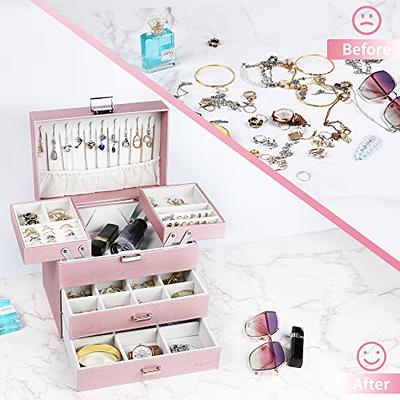 Dajasan Jewelry Boxes for Women Girls, Jewelry Organizer Box, 3 Layers  Jewelry Storage Organizer for Earring, Ring, Necklace, Bracelets (Black)