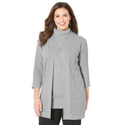 Plus Size Women's Marled Sweater Cardigan by Catherines in Dark