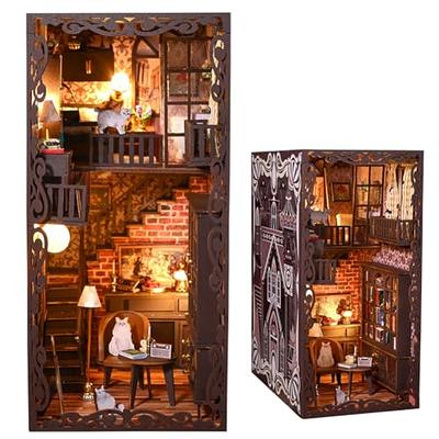 DIY Christmas Book Nook Kit, DIY Dollhouse Booknook Bookshelf Insert Decor  Alley, 3D Wooden Puzzle Bookends Model Build-Creativity Kit with LED for