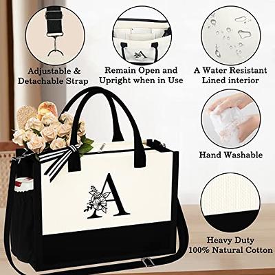 Initial Canvas Grocery Bag, Personalized Present Gift Tote Bag for Wedding  Birthday Holiday Reusable Grocery Bag Initial Letters for Women Teachers