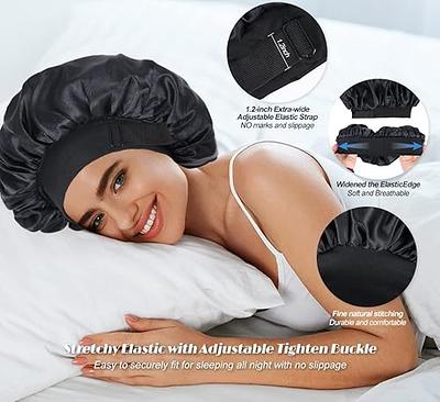 Satin Bonnet Silk Bonnet Hair Bonnet For Sleeping Satin Cap Extra Large  Reversible For Women Curly Natural Hair Black