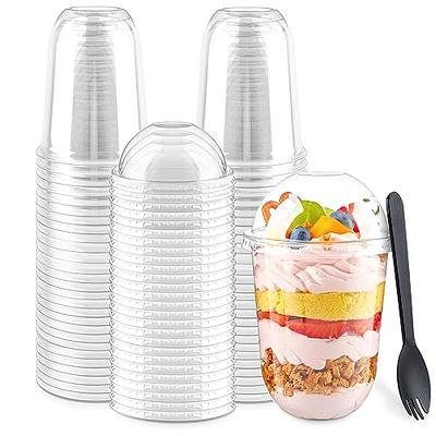 100 Pack] 16 oz Clear Plastic Cups with Dome Lids, Disposable Iced