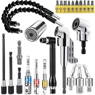 YENJO 26 PCS Flexible Drill Bit Extension Set with 2 PCS 105°Angle Drill  Bit Extension, 1/2 3/8 1/4 inch Universal Socket Adapter & Drill Bit Holder  & Universal Socket Grip & Screwdriver Bit Kit - Yahoo Shopping