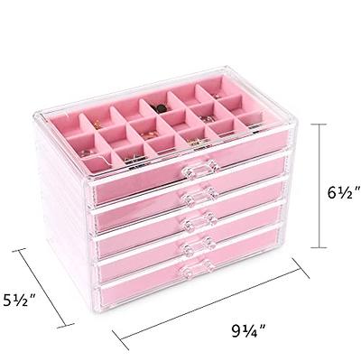 Frebeauty Acrylic Jewelry Box 4 Drawers,Clear Jewelry Organizer Velvet Rings Necklaces Earring Bracelets Display Case Stand Holder Tray for Women Girls (Beige)