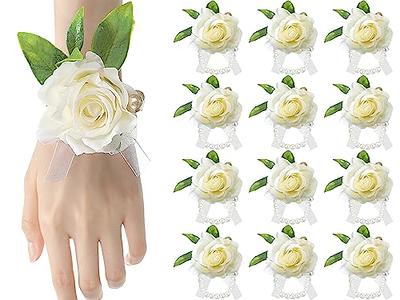 Latious White Rose Wrist Corsage Wedding Bride Wrist Flower Bridesmaids  Corsages Flowergirl Hand Floral Decor Bridal Prom Party Accessories for  Women