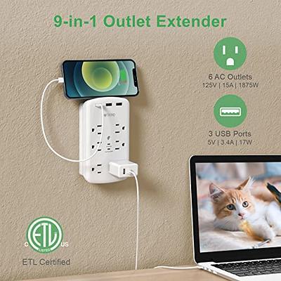  TROND Multi Plug Outlet Extender - Outlet Splitter with 3 Plug  Extender, 2 USB Wall Charger, Wall Outlet Expander, Multiple Outlet Wall  Plug, Non Surge Protector for Cruise Ship, Travel, Home