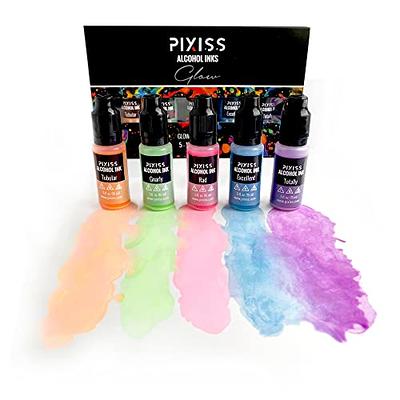 Pixiss Glow in The Dark Alcohol Ink Set - 5 Shades of Brilliantly Glowing  Alcohol Ink for Epoxy Resin Supplies, Yupo Paper, Tumblers, Coasters -  Resin