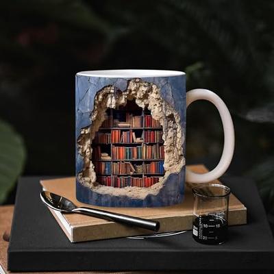 3D Bookshelf Mug, A Library Shelf Cup, Creative Space Design Multi-Purpose  Mugs, 3D White Mugs, Book Lovers Coffee Mug, A Gift for Readers