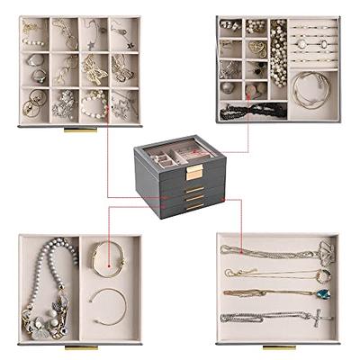 Frebeauty Rings/Earring Organizer Tray with Clear Lid, 10 Slots Large PU  Drawer Insert,Jewelry Storage Box Jewelry Display Case,Jewelry Store  Showcase with Lock,Gift for Women Girls (10 Slots)