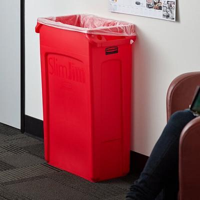 Lavex 23 Gallon Red Slim Rectangular Trash Can with Drop Shot Lid