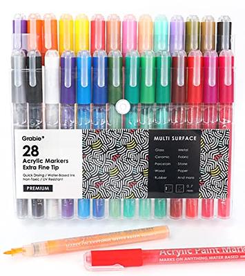 Grabie Acrylic Paint Pens, Acrylic Paint Markers, 28 Colors, 0.7 mm, Extra  Fine Tip Paint Markers