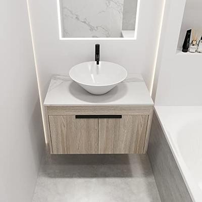 Voohek Modern Design Ceramic Set, Bathroom Vanity with Basin Sink and  Storage, Wall Mounted Floating Cabinet, for Small, Space Saving, 30 Inch,  White Oak C - Yahoo Shopping