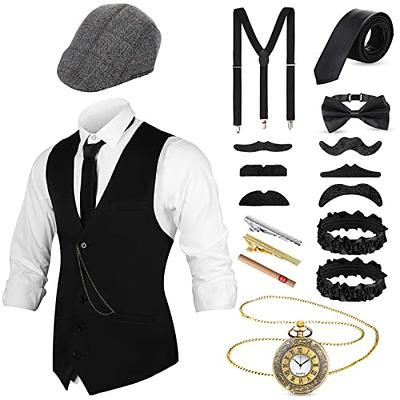 SATINIOR 1920s Mens Costume 20s Halloween Cosplay Accessories Outfit with  Gangster Vest Hat Pocket Watch Suspenders Tie(Gray, XX-Large) - Yahoo  Shopping