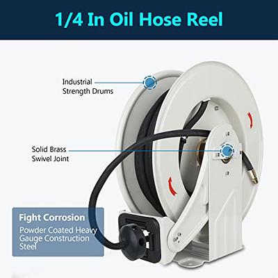 GLAHODEN Double Arm Air Hose Reel 50 ft Retractable, 1/2 in Hybrid Hose Heavy Duty Steel Professional Air Compressor Hose Reel with 5 ft Lead in Max