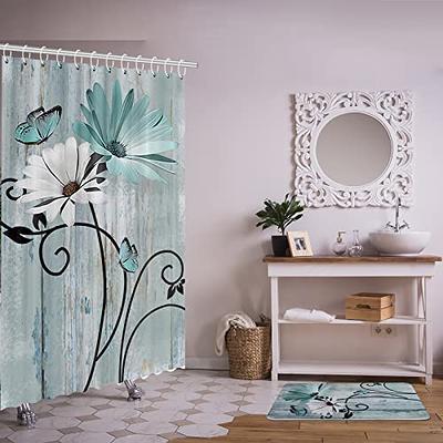 4pcs/set Flower Pattern Shower Curtain & Bath Mat, Modern