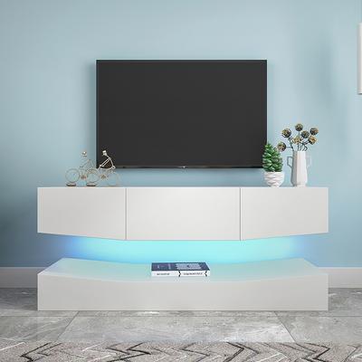 Hlivelood LED TV Stand for 75 Inch TV, Modern TV Stand with Power Outlet,  High Gloss TV Console Entertainment Center with Storage and LED Lights for