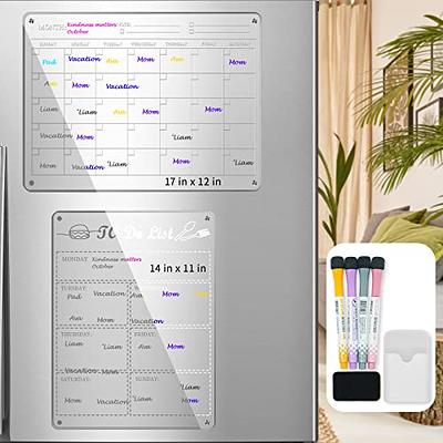 VTVTKK Acrylic Magnetic Dry Erase Board Calendar for Fridge, 16x12 Inches  Magnetic Monthly Calendar for Fridge with 6 Colorful Markers, Clear