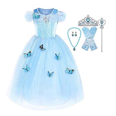 knemmy Elsa Costume for Girl Elsa Dress Frozen Cosplay Princess Dress Up  Clothes Halloween Party Perform Birthday Outfit