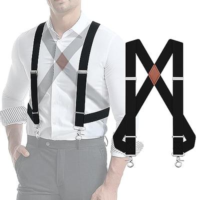 2 Clips Men's Suspenders X-Back Clip-On Elastic Braces for Formal and  Casual Wear