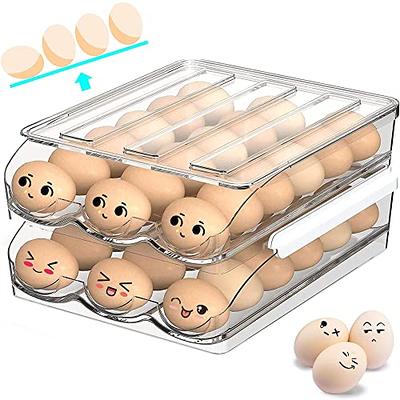 Auto U-Shaped Rolling Egg Holder Storage Box for Refrigerator Egg Tray  Organizer