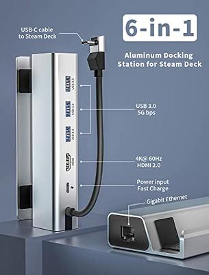 Steam Deck Dock,Docking Station Compatible with Steam Deck,6-in-1 Stream  Deck Dock with HDMI 2.0 4K@60Hz,Gigabit Ethernet,3 USB-A 3.0 and 100W USB-C
