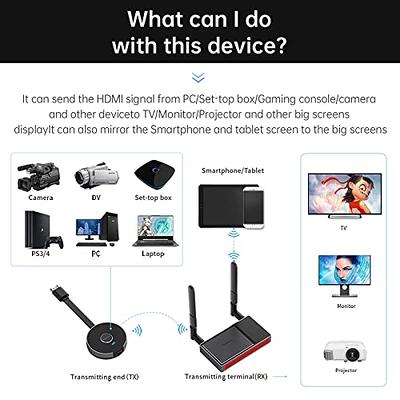 TIMBOOTECH Wireless HDMI Transmitter and Receiver, 4K HDMI Wireless Video  Transmitter 5G Streaming Video Audio from Laptop,PC,Phone to HDTV Projector