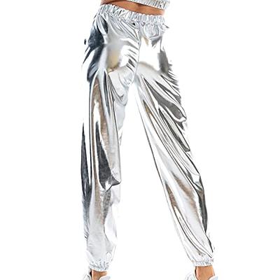 Womens Fashion Holographic Streetwear Club Cool Shiny Causal Pants