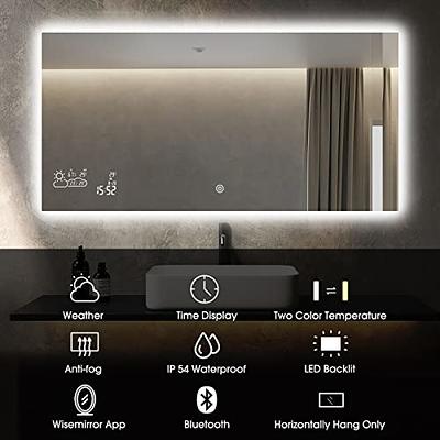 BYECOLD Smart Bathroom Mirror with Bluetooth Wi-Fi Enabled Weather Display,  32”X 24” Fog Free, LED Light Vanity Mirror Backlit Frameless Lighted Touch