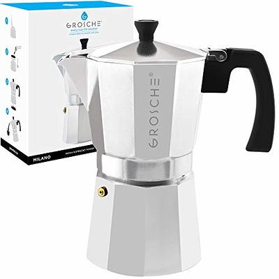 Bruntmor Stovetop Espresso Maker - Italian Coffee Pot, Stainless Steel -  5.51 D x 3.85 W x 7.48 H - For Stove Top, Induction, Gas, Electric 