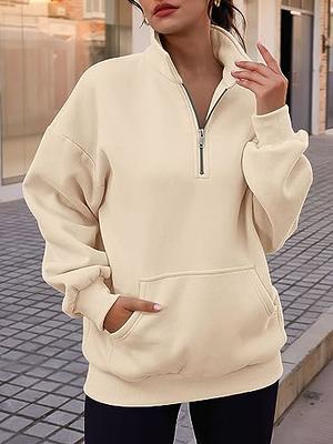 Womens Full Zip Up Hoodie Long Sleeve Sporty Hooded Sweatshirts Basic Solid  Color Jacket Pockets Coat for Teen Girls Beige at  Women's Clothing  store