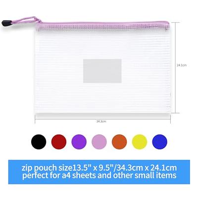 10 Pcs Mesh Zipper Pouch Bags,5 Colors Letter Size A4 Size