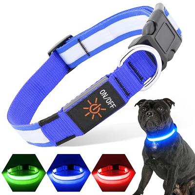 MASBRILL LED Dog Collars Flashing Light Up Dog Collar Rechargeable and  Safety Night Glowing Dog Collar for Small Medium Large Dogs Blue-S 