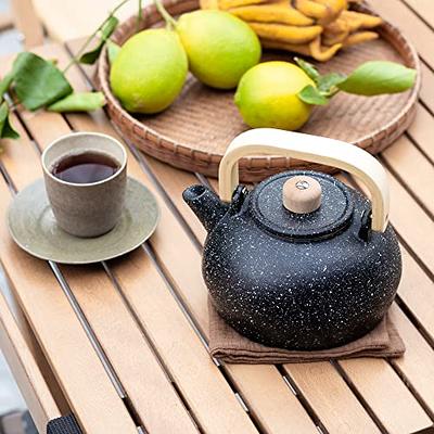 MILVBUSISS Cast Iron Teapot, Large Capacity 44oz Tea Kettle with Infuser  for Stove Top, Anti-Hot Wood Handle Japanese Tea Pot for Loose Leaf Coated  with Enameled Interior, 1300ml Black - Yahoo Shopping