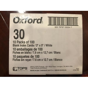 Oxford Blank Index Cards, 3 x 5, White, 100 Per Pack