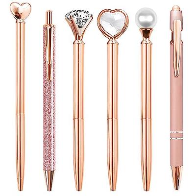 6pcs Fancy Pretty Pens Journaling Pens For Women Girls ,Gift Pens Glitter  Ballpoint Pens With Retractable Writing Black Ink Medium Point 1.0 Mm For Ho