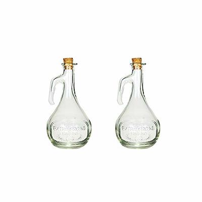 Leaflai Olive Oil Dispenser Bottle, 2 Pcs Glass Olive Oil Dispenser and Vinegar Dispenser Set with 2 Stainless Steel Pourers, 4 Labels,1 Brush and 1