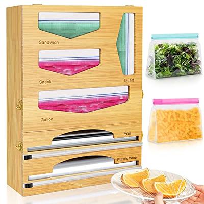 Uamector Ziplock Bag Organizer for Kitchen Drawer, 6 in 1 Aluminum Foil  Organizer and Plastic Wrap Dispenser with Cutter, Bamboo Bag Storage  Organizer