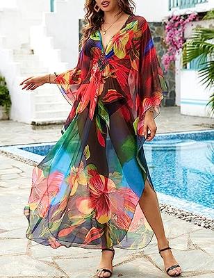 Bsubseach Kaftan Dresses for Women Mesh Beach Swimsuit Cover Up Batwing  Sleeve Plus Size Caftan Cover Ups Red Flower Print - Yahoo Shopping