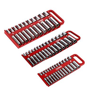 WorkPro Magnetic Socket Organizer Set 6-Piece Socket Holder Set Includes 1/4' 3/8' 1/2' Drive Metric SAE Socket Trays Holds 141 Pieces Standard Size A
