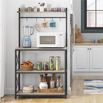 Baker's Rack, Coffee Station, Microwave Oven Stand, Kitchen Shelf with Wire  Basket, 6 S-Hooks