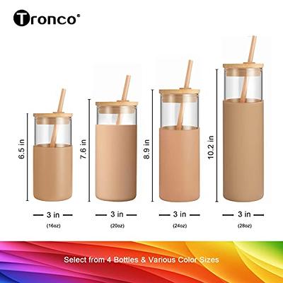 tronco 20 oz Glass Tumbler Glass Water Bottle Straw Silicone Protective  Sleeve Bamboo Lid - BPA Free - White