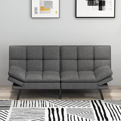 Convertible Memory Foam Futon Sofa Bed with Adjustable Armrest-Black | Costway