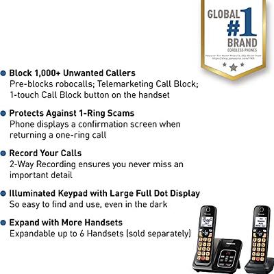 Panasonic Cordless Phone with Advanced Call Block, One-Ring Scam Alert, and  2-Way Recording with Answering Machine, 4 Handsets - Black