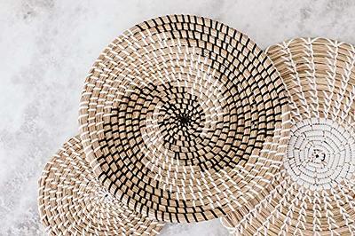 Large Round Wicker Flat Basket Wall Hanging Tray Farmhouse Woven Decor  Handles