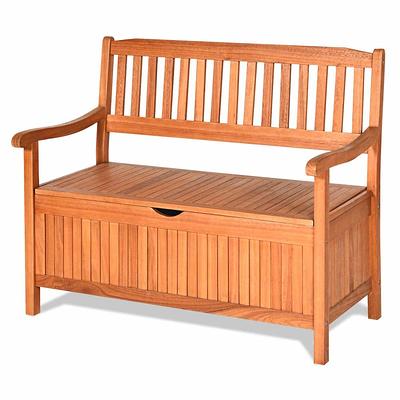 HONEY JOY 33 Gal. Brown Wood Outdoor Storage Bench Deck Box Patio