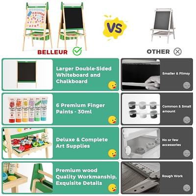 Belleur Basic Easel for Kids with Paper Roll, Markers, Adjustable Height Art Easel for Kids 2-8, Double-Sided Magnetic Board, Kid Easel for Toddlers
