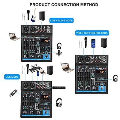 Dj Mixers 4 Channel Audio Mixer Sound Board with Bluetooth, Usb