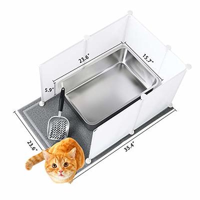 YUEPET 2 Sets Stainless Steel Cat Litter Box with High Sides, Durable Metal  Cat Litter Basin