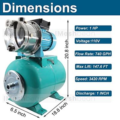 1 HP Stainless Steel Shallow Well Pump and Tank with Pressure