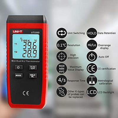 Large Display High Temperature k-Type Thermocouple Thermometer with 3  Stainless Steel Insertion Probe